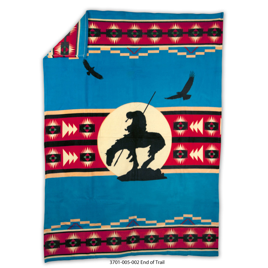 Crazy Crow Trading Post Native American Design Fleece Blanket End of