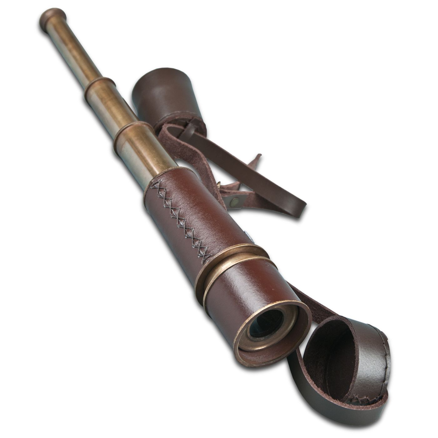 Brass Spyglass Telescope w Leather Strap & Cover | Historic