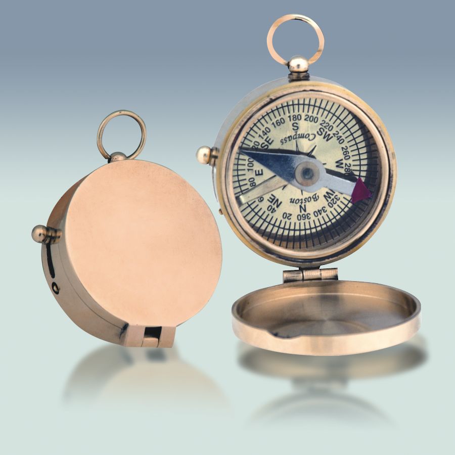 Brass Compass, Hinge Top 13/4" Diameter Crazy Crow Trading Post