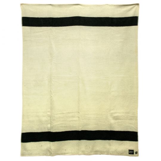 03114● CUT RATE WOOL BORDER BLANKET Missouri River Brand 100% Wool Fur Trade Blankets - White w/Black