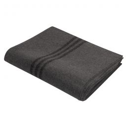 German Grey Wool Blanket w/ Triple Stripe 66" x 90"