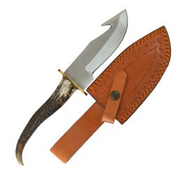 Stag Handle Guthook Skinner Knife & Sheath,	5-1/2" Blade