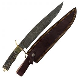 Damascus Rifleman's Knife & Sheath, 12" Blade