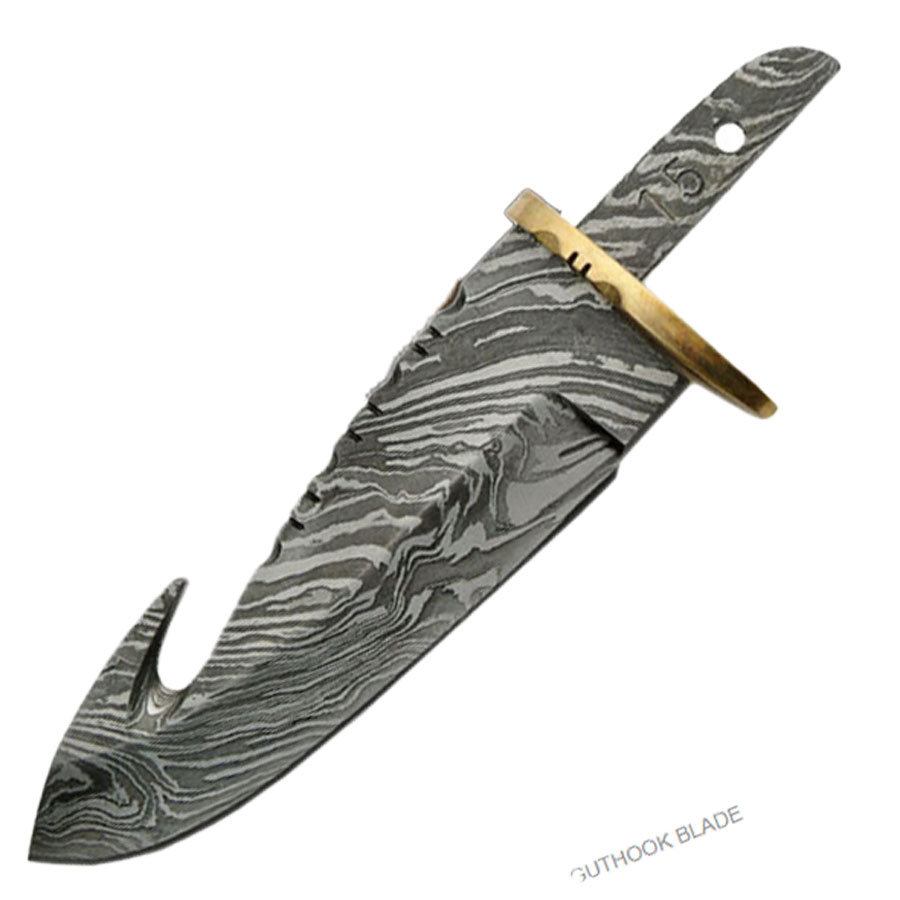 Genuine Damascus Guthook Knife Blade, 4" Crazy Crow Trading Post