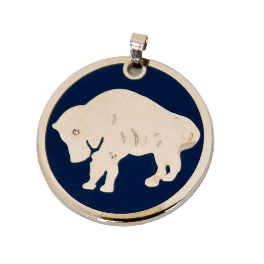 Montana Blue Cloisonne Buffalo Pendant Silver Plated 1" Crazy Crow