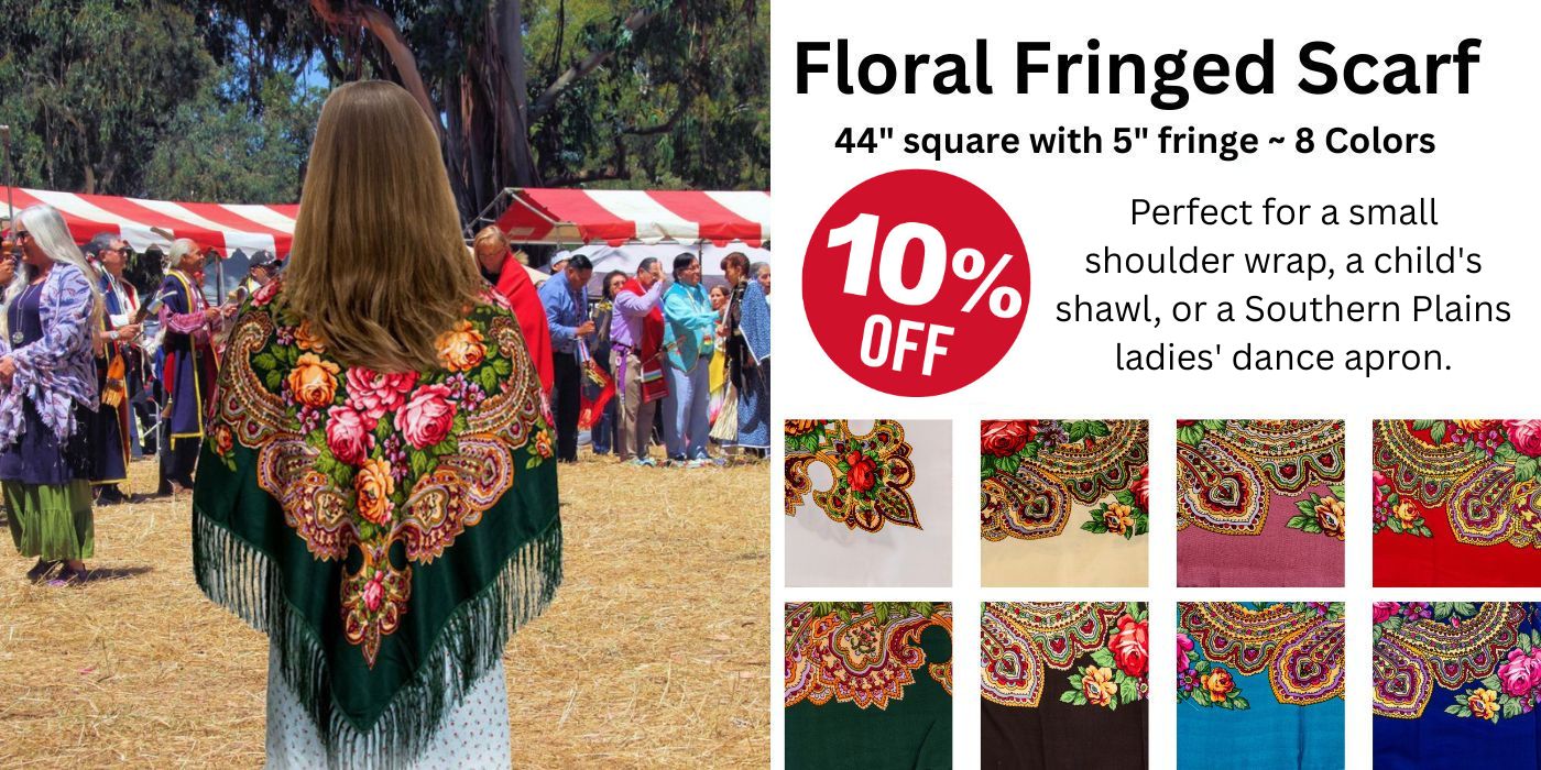 Acrylic Floral Fringed Scarf, 44"x44" - Crazy Crow Trading Post - Crow Calls Sale