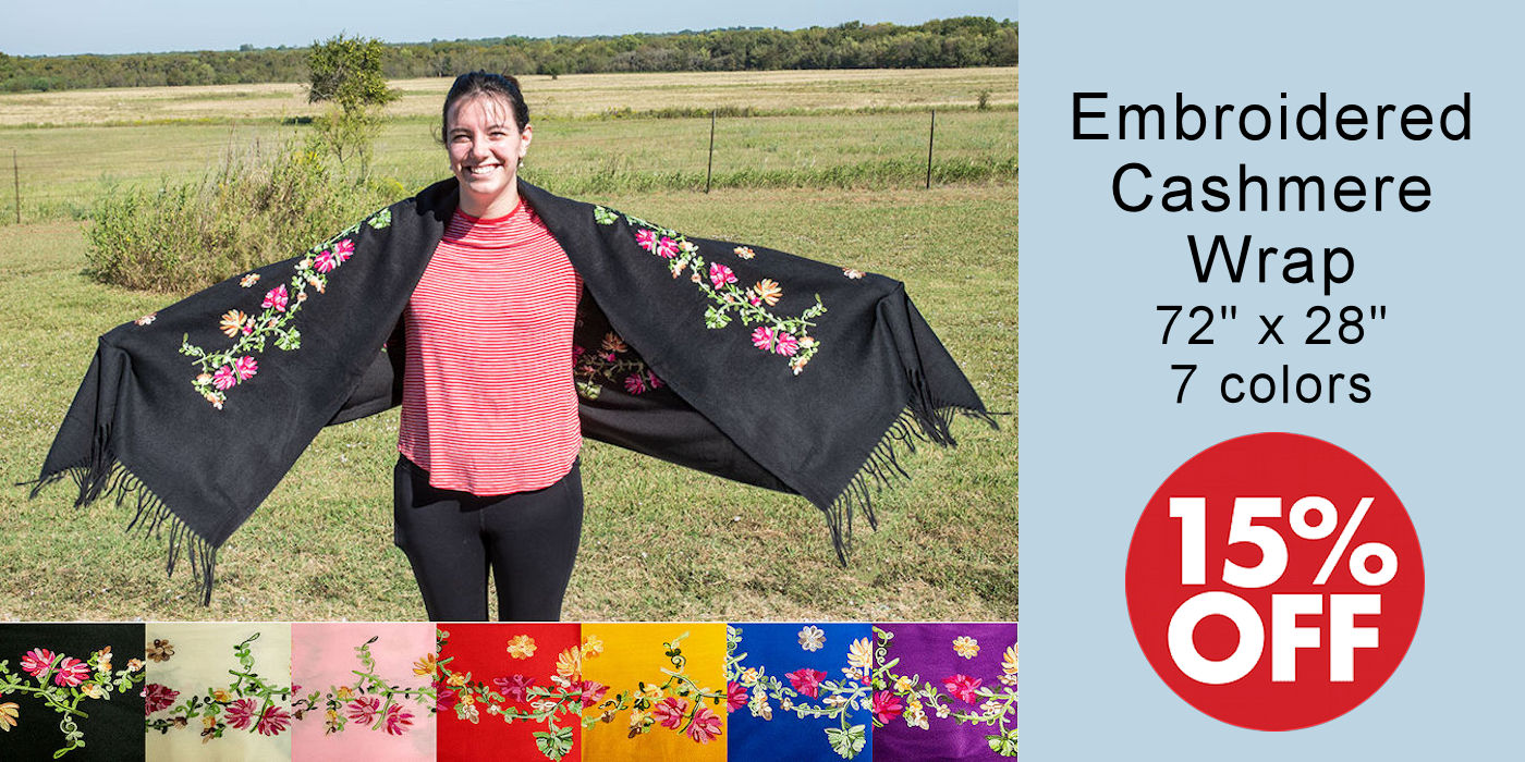 Embroidered Cashmere Wrap Sale - Crazy Crow Trading Post