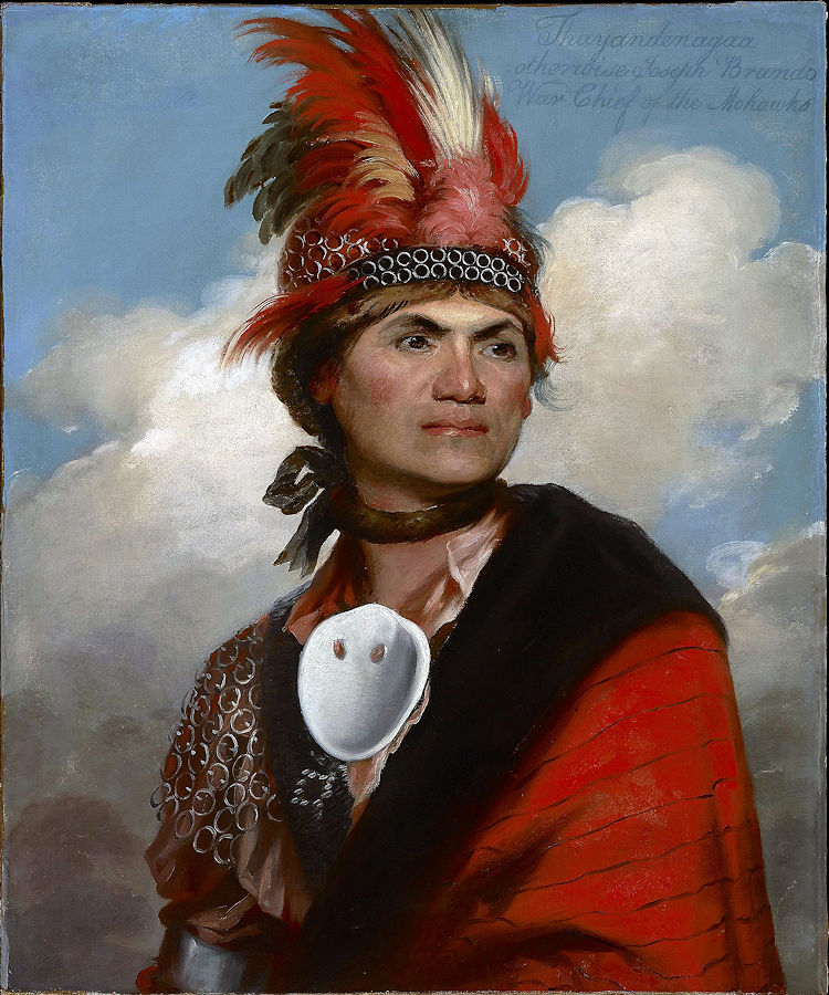 Portrait of the Mohawk Chieftain Thayendanegea ca 1786 with shell gorget, known as Joseph Brant (1742–1807) - History of European Gorget as Native American Trade Items - Crazy Crow Trading Post