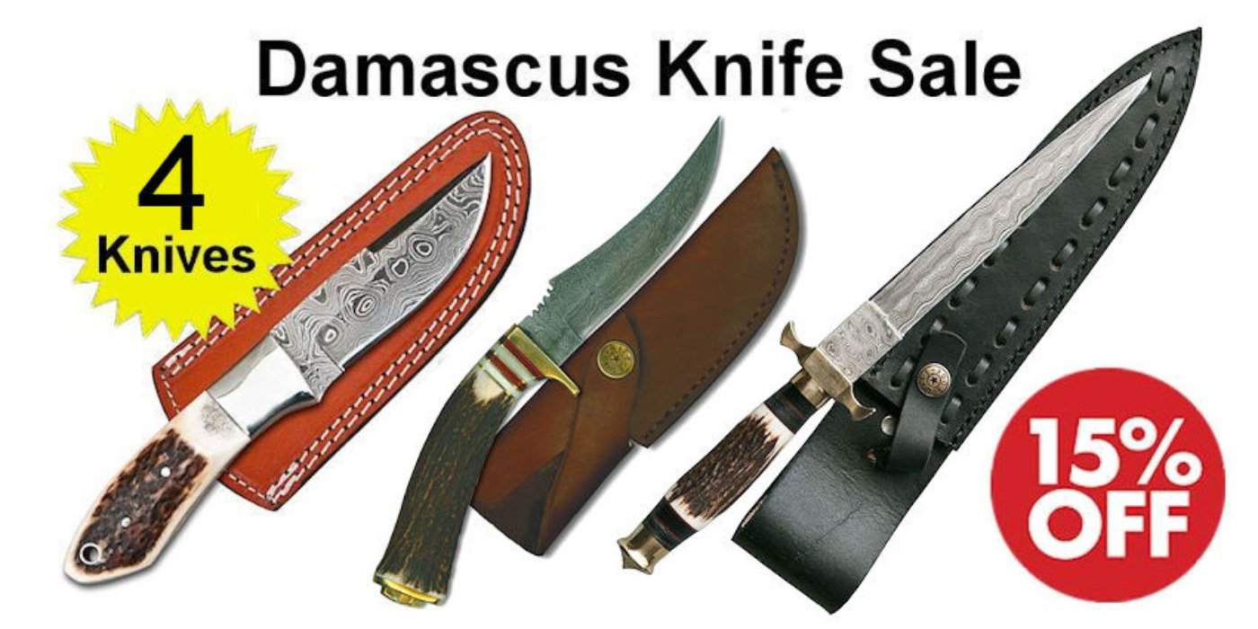 Damascus Steel Knives - SAVE 15% - Crazy Crow Trading Post Crow Calls Sale